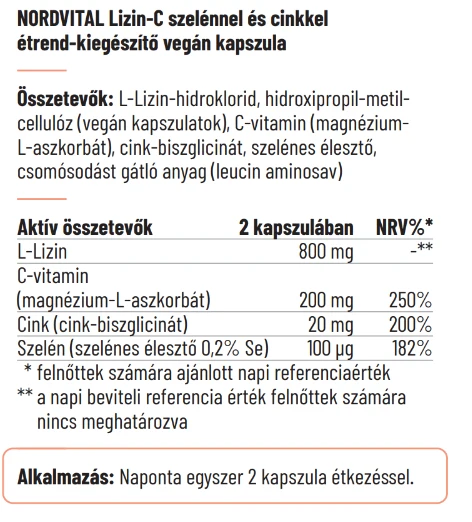 Lizin-C szelénnel és cinkkel vegán kapszula - 60db - Image 2